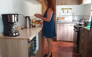 Stepson watches in the kitchen He grabs his stepmom039s huge ass by surprise with his big cock